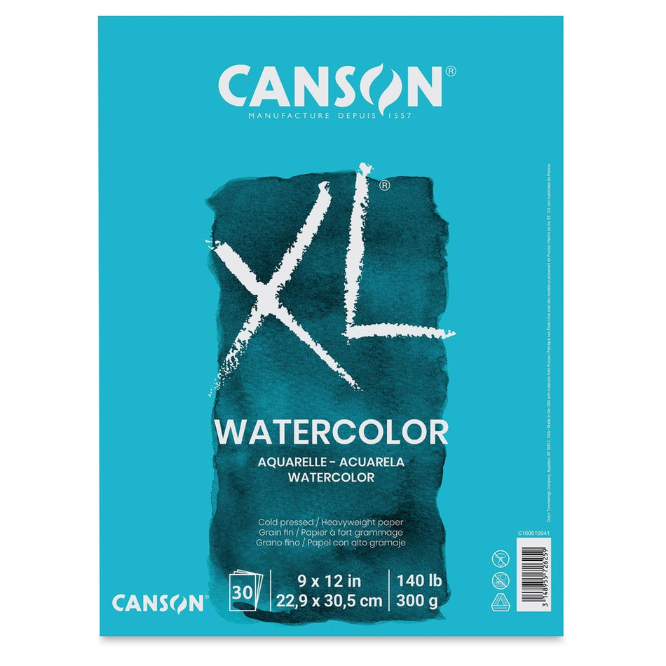 Canson 10173-1023 XL Watercolor Pad - 9" × 12", Euro Fold, 30 Sheets