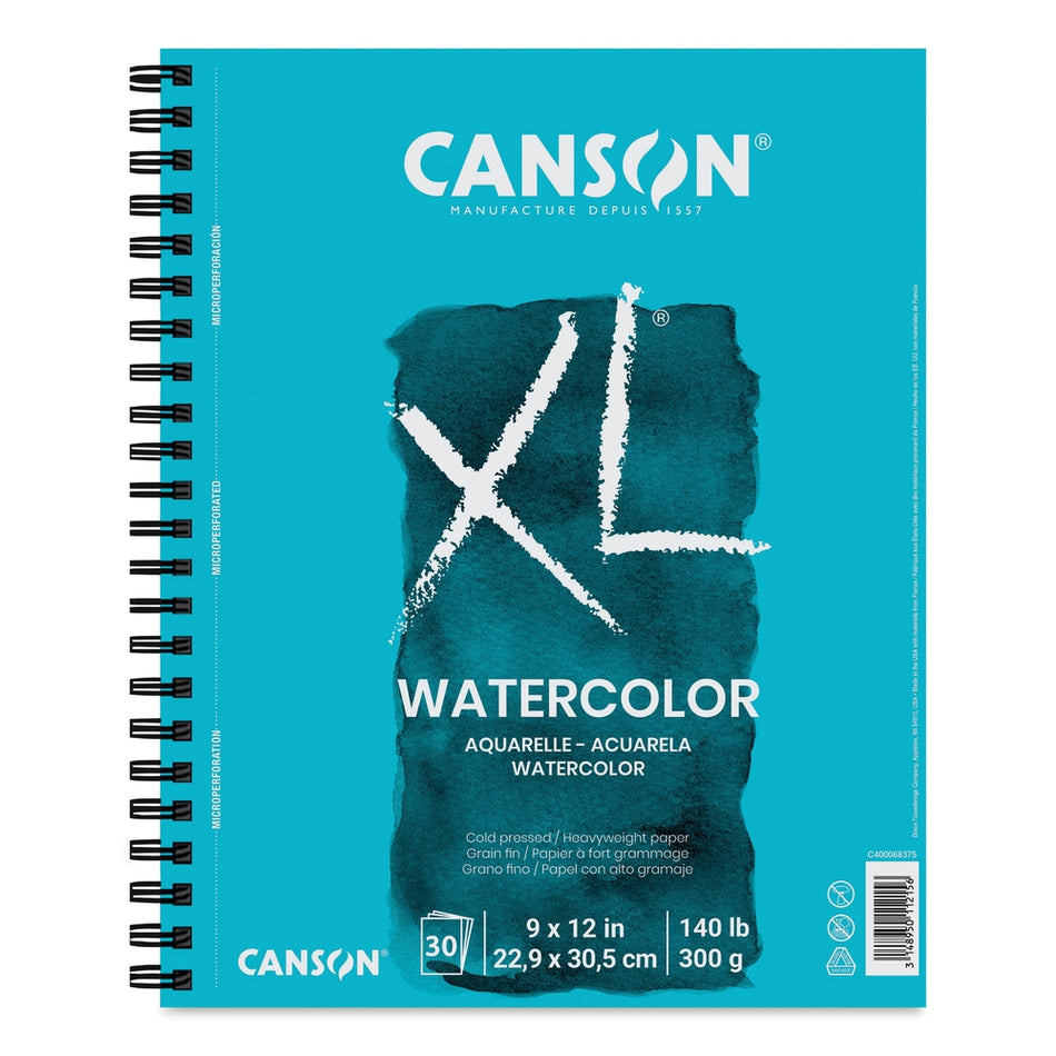 Canson 10173-1123 XL Watercolor Pad - 9" × 12", Wirebound, 30 Sheets
