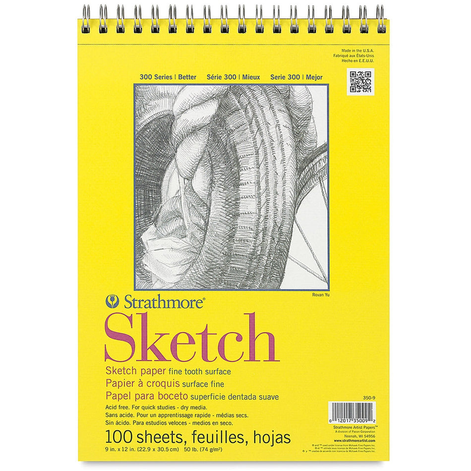 Strathmore 10312-1003 300 Series Wirebound Sketch Pad - 9" × 12", 50 lb., 100 Sheets