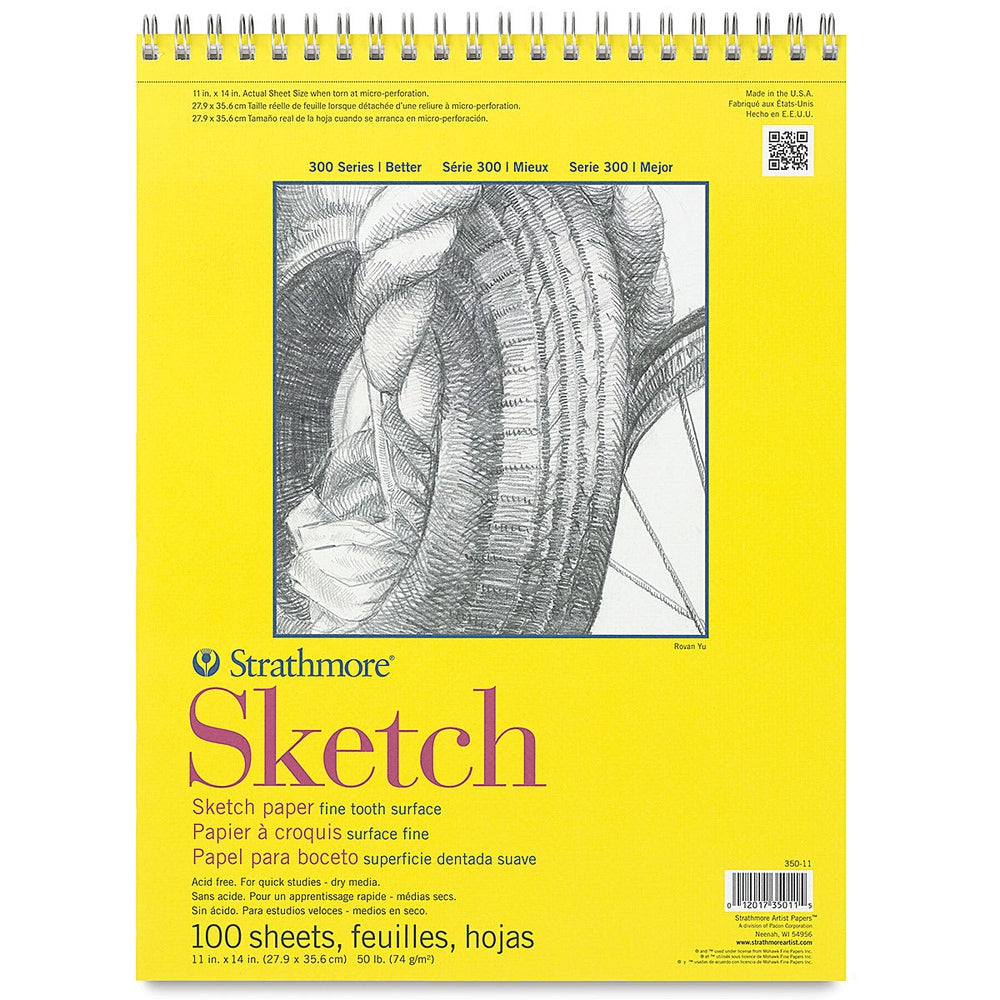 Strathmore 10312-1005 300 Series Wirebound Sketch Pad - 11" × 14", 50 lb., 100 Sheets