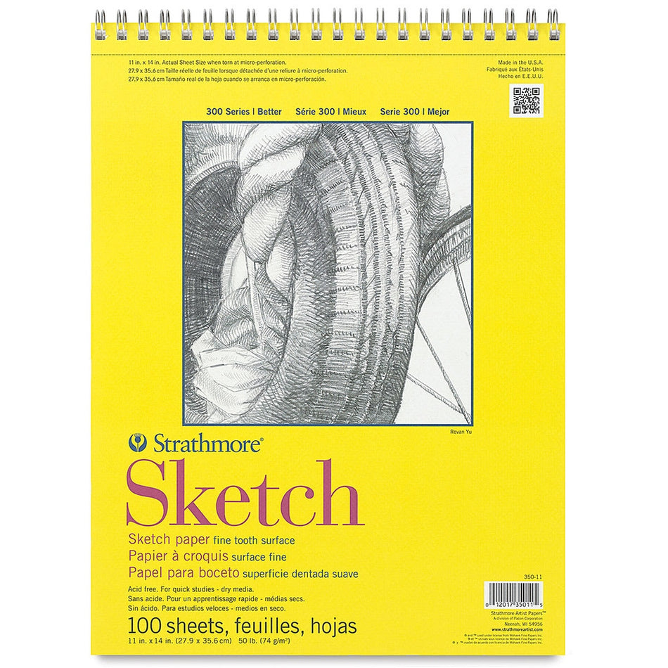 Strathmore 10312-1005 300 Series Wirebound Sketch Pad - 11" × 14", 50 lb., 100 Sheets