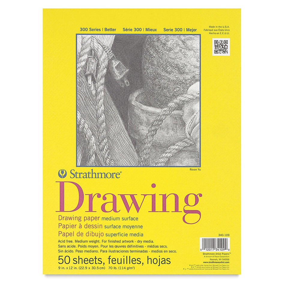 Strathmore 10312-1123 300 Series Drawing Pad - 9" × 12", Glue Bound, 50 Sheets