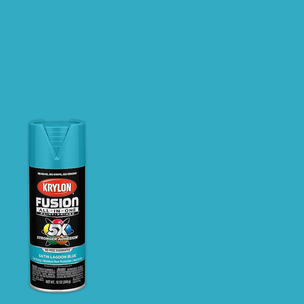 Krylon K02741007 Fusion All-in-One Spray Paint, Satin Lagoon Blue, 12 oz.