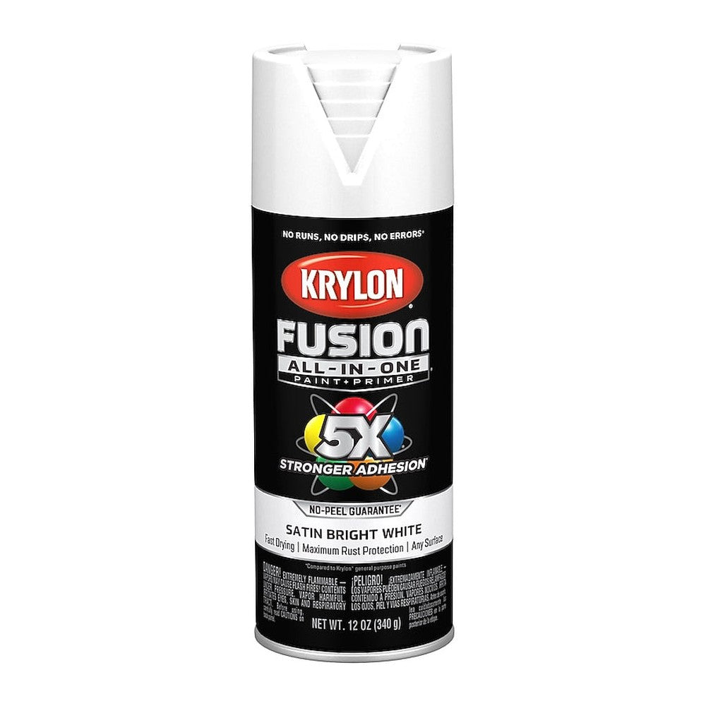 Krylon K02734007 Fusion All-in-One Spray Paint, Satin Bright White, 12 oz.