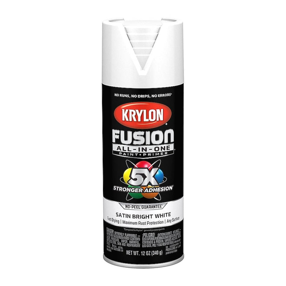 Krylon K02734007 Fusion All-in-One Spray Paint, Satin Bright White, 12 oz.