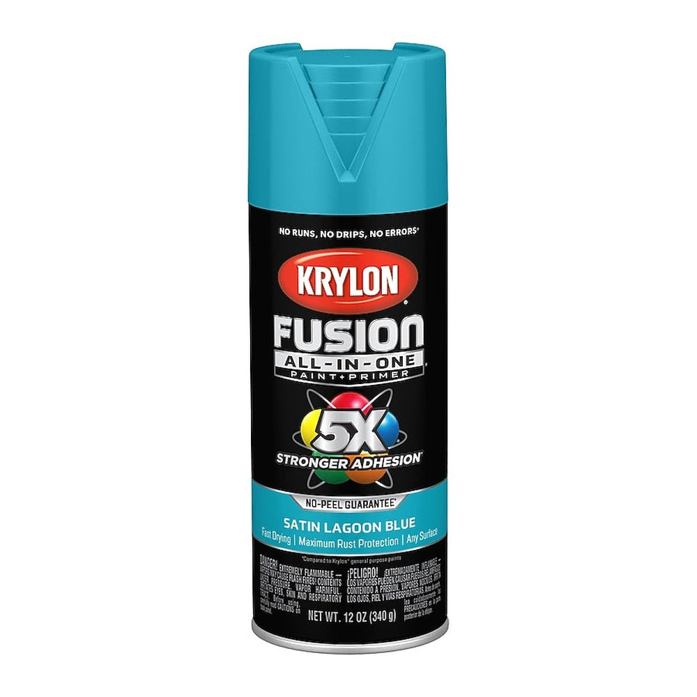 Krylon K02741007 Fusion All-in-One Spray Paint, Satin Lagoon Blue, 12 oz.