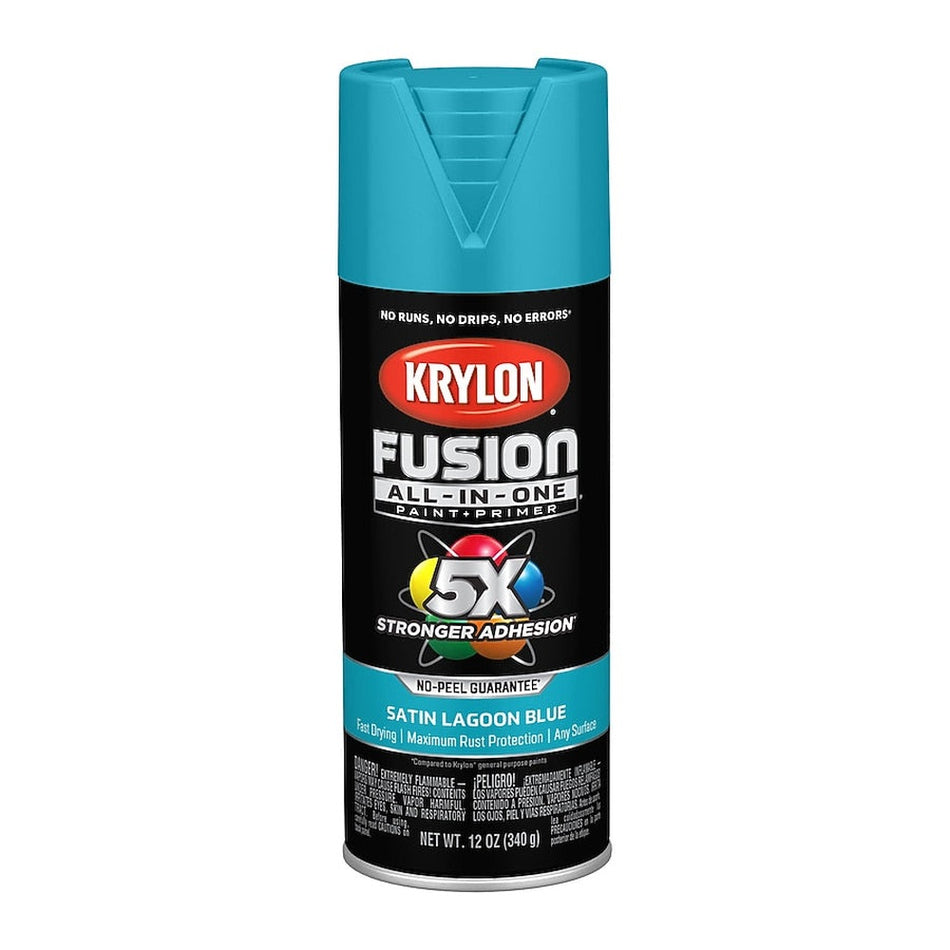 Krylon K02741007 Fusion All-in-One Spray Paint, Satin Lagoon Blue, 12 oz.