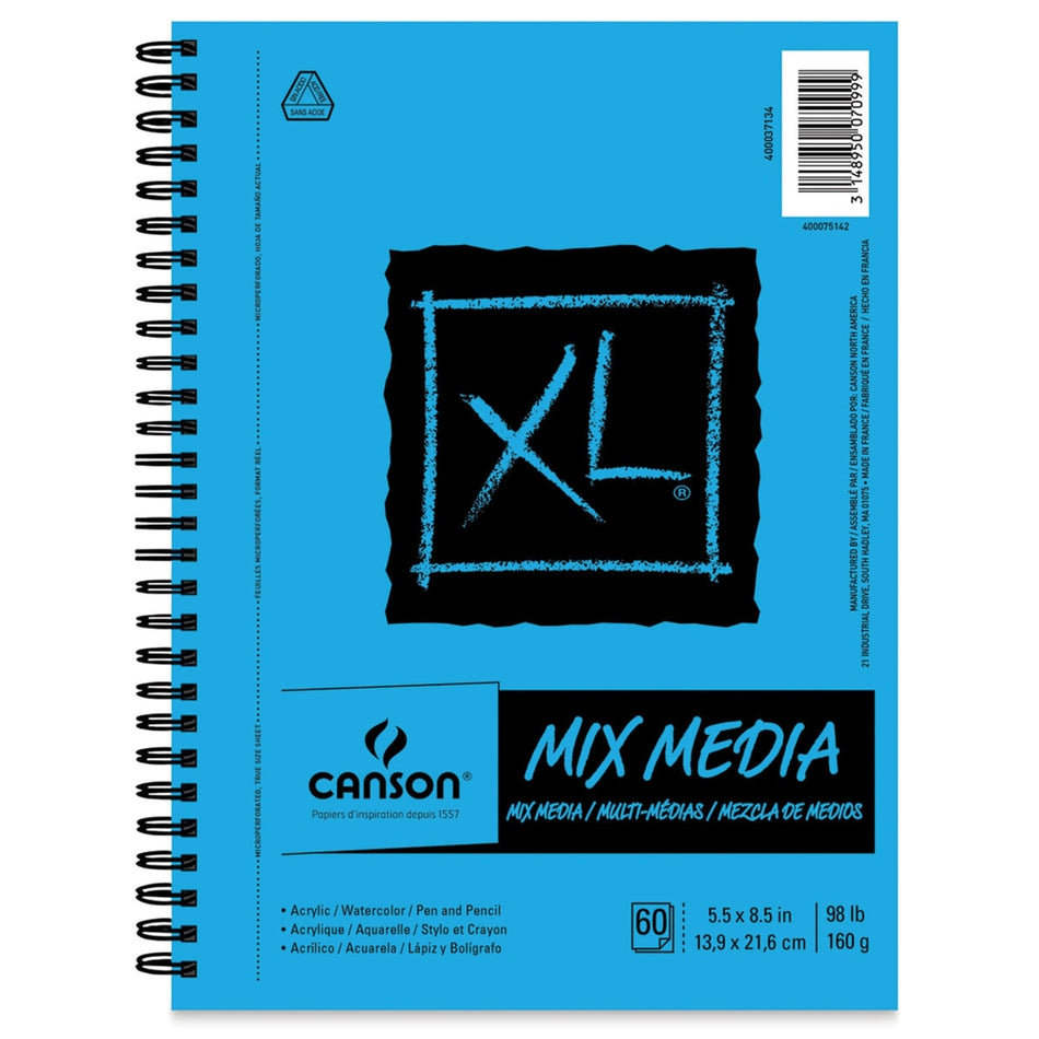Canson 12468-1085 XL Mixed Media Pad - 5.5" × 8.5", Portrait, 60 Sheets