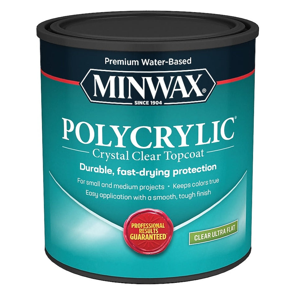 Minwax 611114444 1 Quart Clear Ultra Flat Water Based Polycrylic Protective Finish
