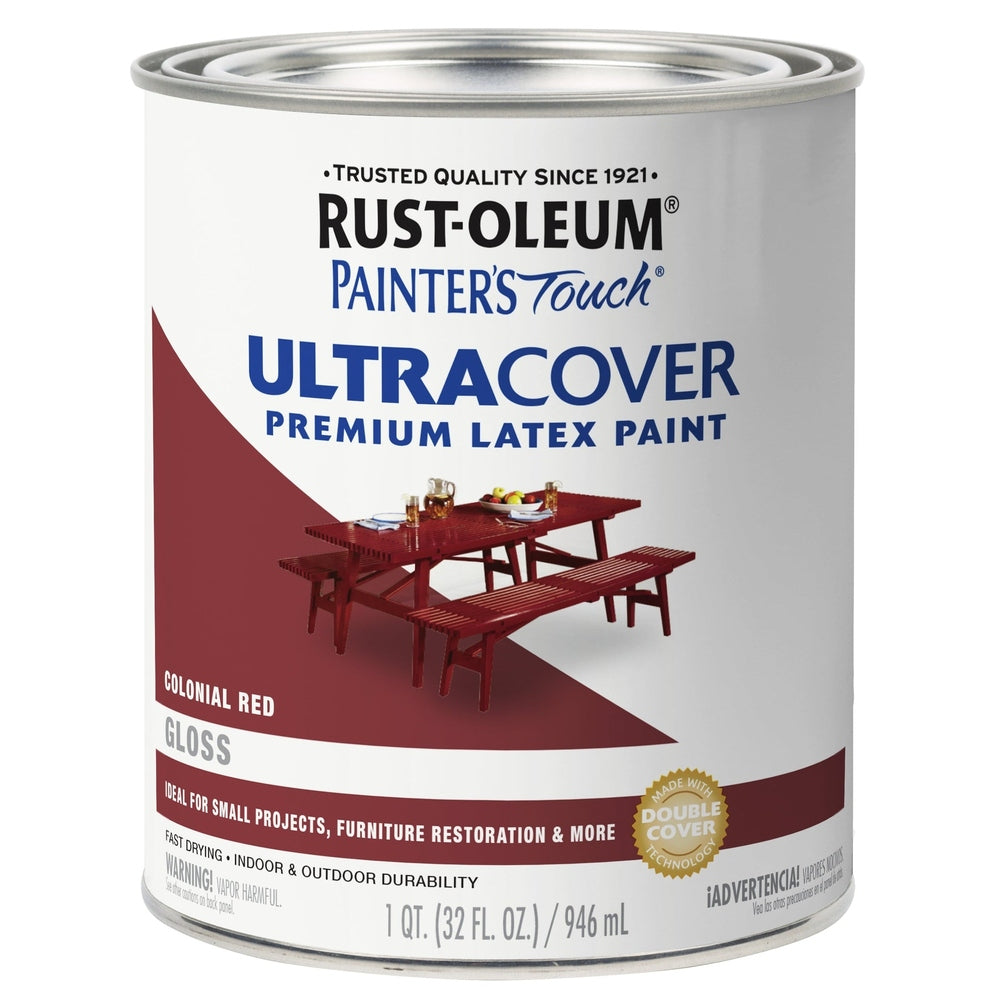 Rust-Oleum Painter’s Touch 1964502 1 Quart Gloss Colonial Red Ultra Cover Premium Latex Paint