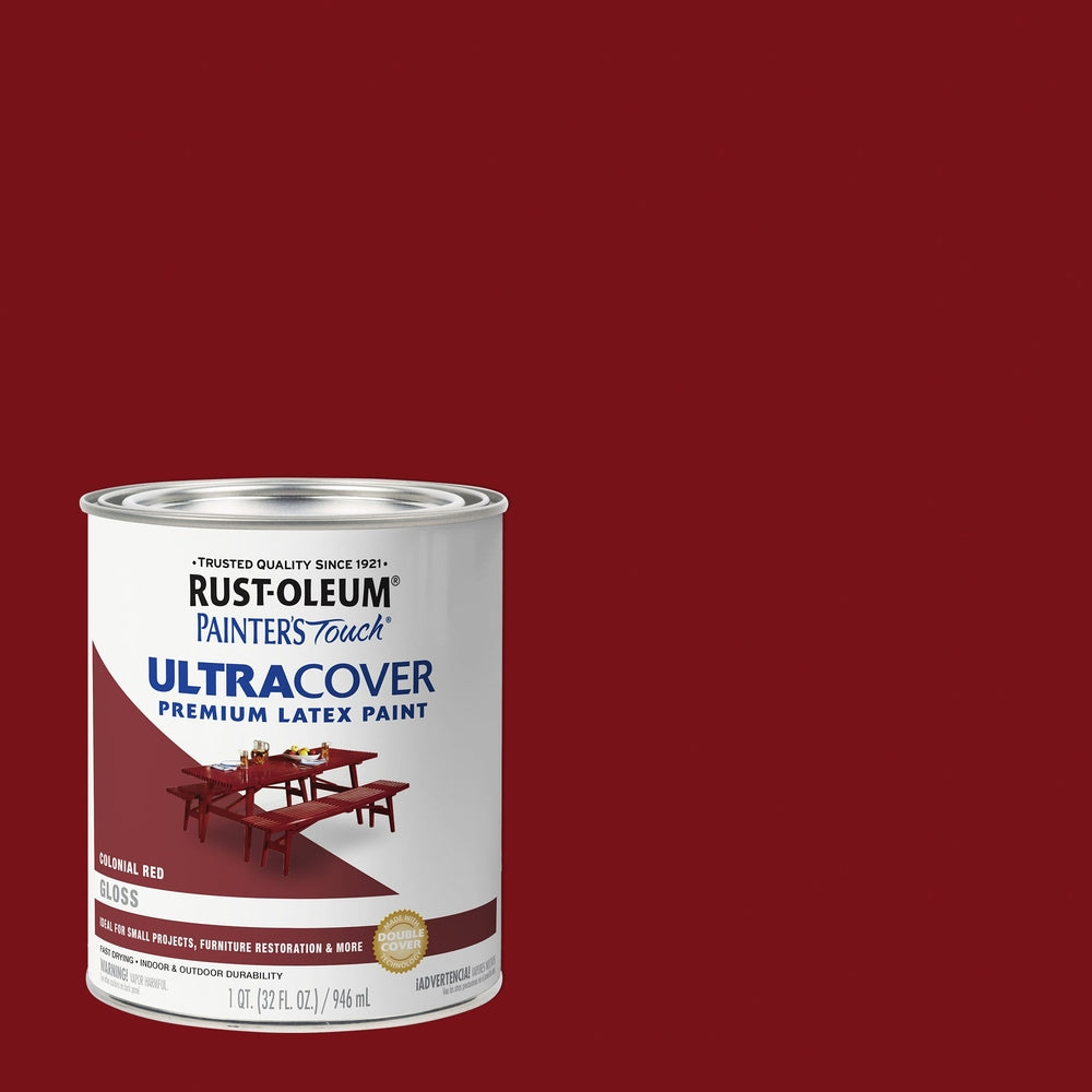 Rust-Oleum Painter’s Touch 1964502 1 Quart Gloss Colonial Red Ultra Cover Premium Latex Paint