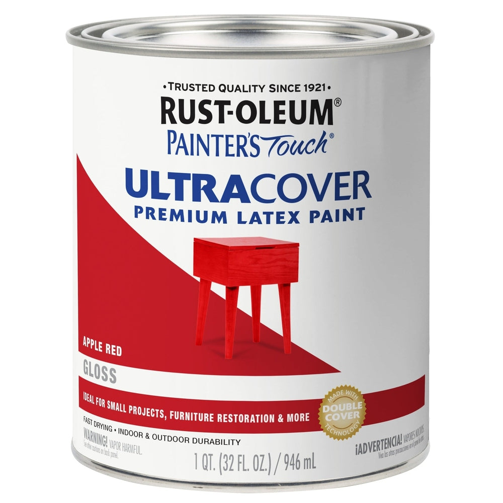 Rust-Oleum Painter’s Touch 1966502 1 Quart Gloss Apple Red Ultra Cover Premium Latex Paint