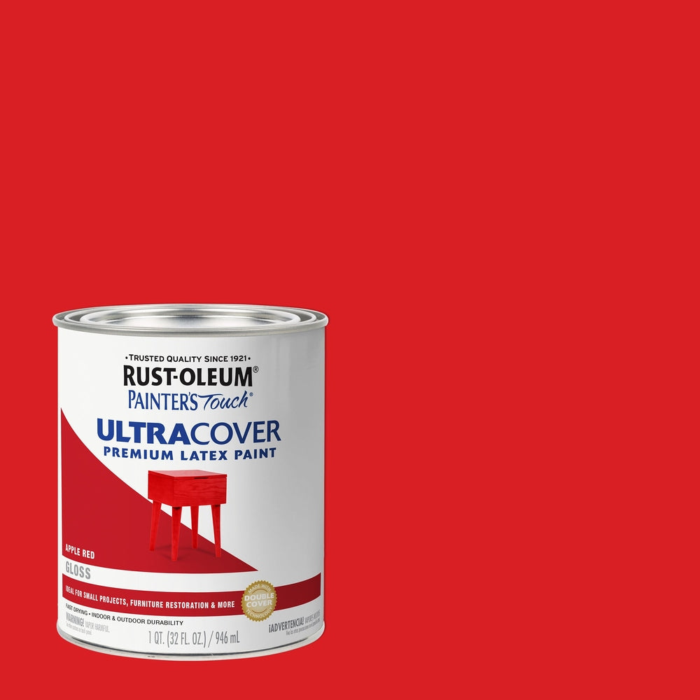 Rust-Oleum Painter’s Touch 1966502 1 Quart Gloss Apple Red Ultra Cover Premium Latex Paint