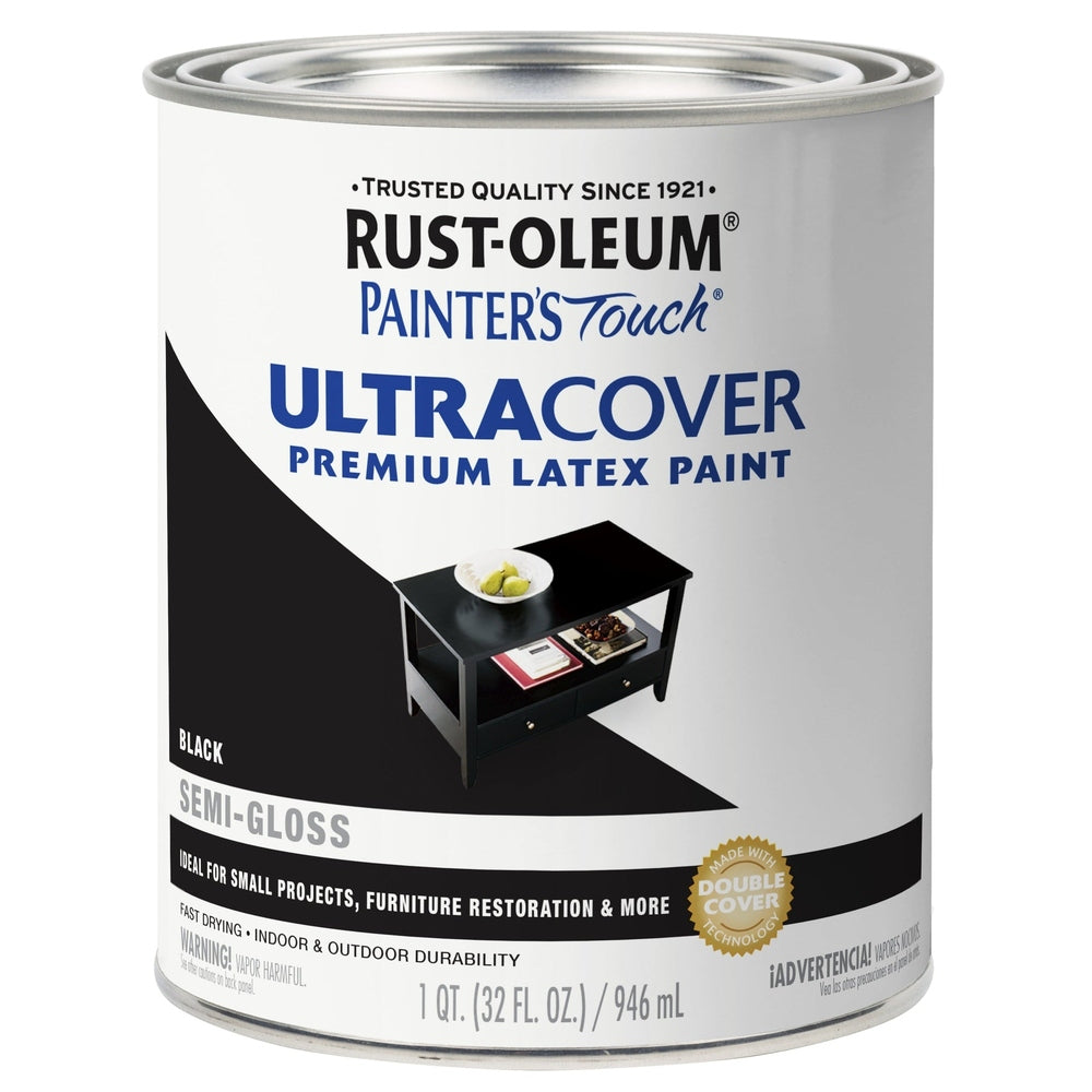 Rust-Oleum Painter’s Touch 1974502 1 Quart Semi-Gloss Black Ultra Cover Premium Latex Paint
