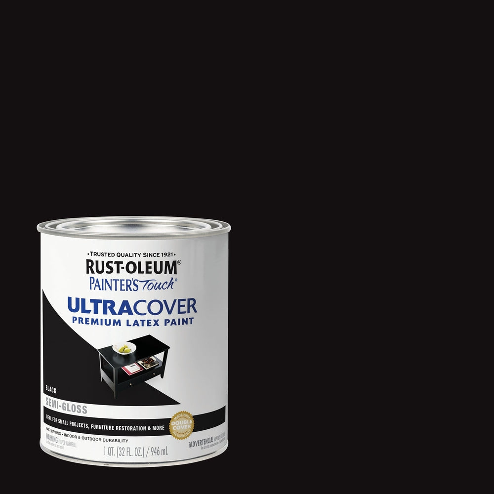Rust-Oleum Painter’s Touch 1974502 1 Quart Semi-Gloss Black Ultra Cover Premium Latex Paint