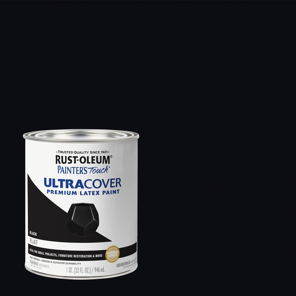 Rust-Oleum Painter’s Touch 1976502 1 Quart Flat Black Ultra Cover Premium Latex Paint