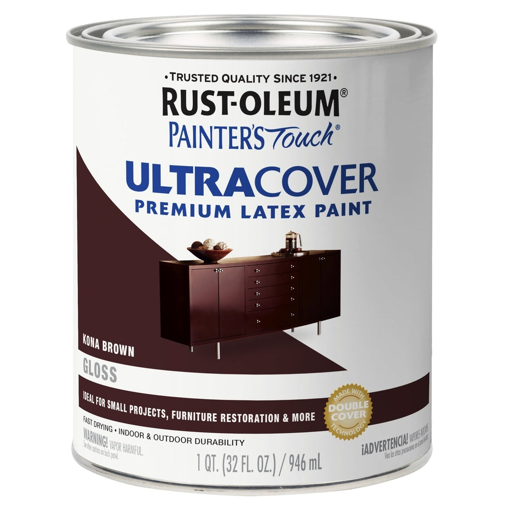 Rust-Oleum Painter’s Touch 1977502 1 Quart Gloss Kona Brown Ultra Cover Premium Latex Paint