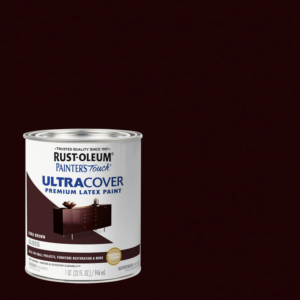 Rust-Oleum Painter’s Touch 1977502 1 Quart Gloss Kona Brown Ultra Cover Premium Latex Paint
