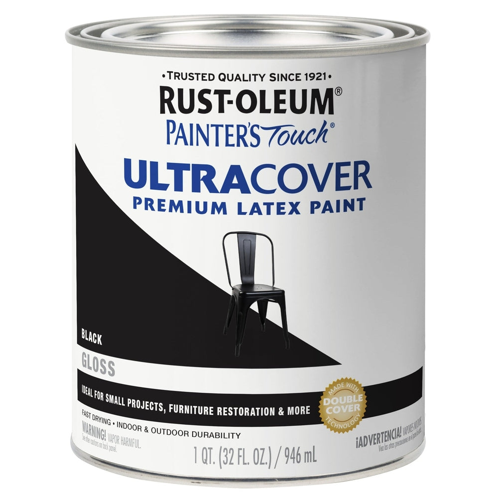 Rust-Oleum Painter’s Touch 1979502 1 Quart Gloss Black Ultra Cover Premium Latex Paint