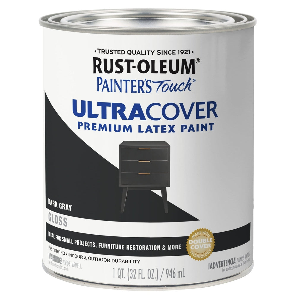 Rust-Oleum Painter’s Touch 1986502 1 Quart Gloss Dark Gray Ultra Cover Premium Latex Paint