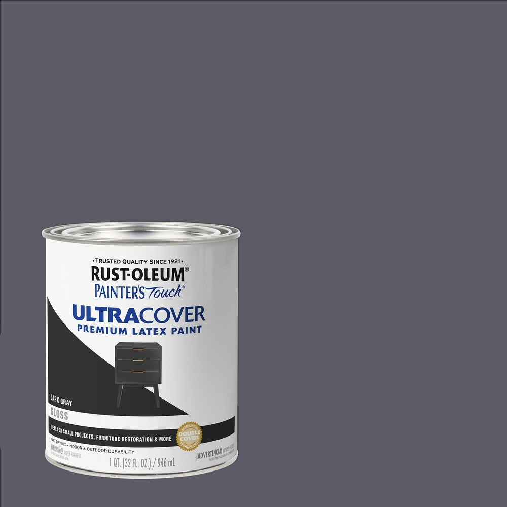 Rust-Oleum Painter’s Touch 1986502 1 Quart Gloss Dark Gray Ultra Cover Premium Latex Paint