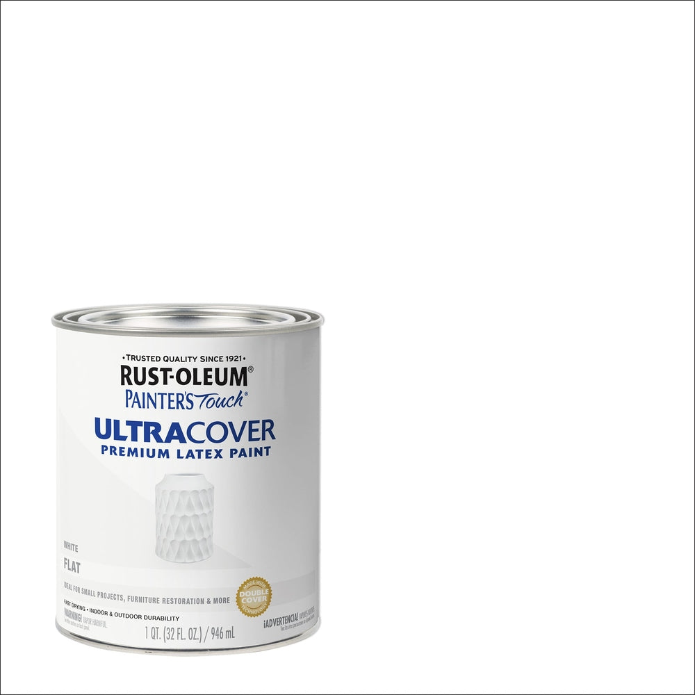 Rust-Oleum Painter’s Touch 1990502 1 Quart Flat White Ultra Cover Premium Latex Paint
