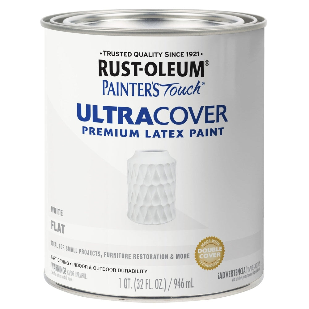 Rust-Oleum Painter’s Touch 1990502 1 Quart Flat White Ultra Cover Premium Latex Paint