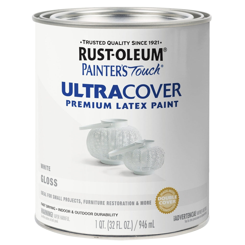 Rust-Oleum Painter’s Touch 1992502 1 Quart Gloss White Ultra Cover Premium Latex Paint