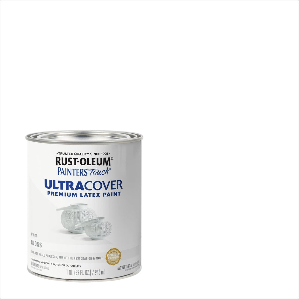 Rust-Oleum Painter’s Touch 1992502 1 Quart Gloss White Ultra Cover Premium Latex Paint