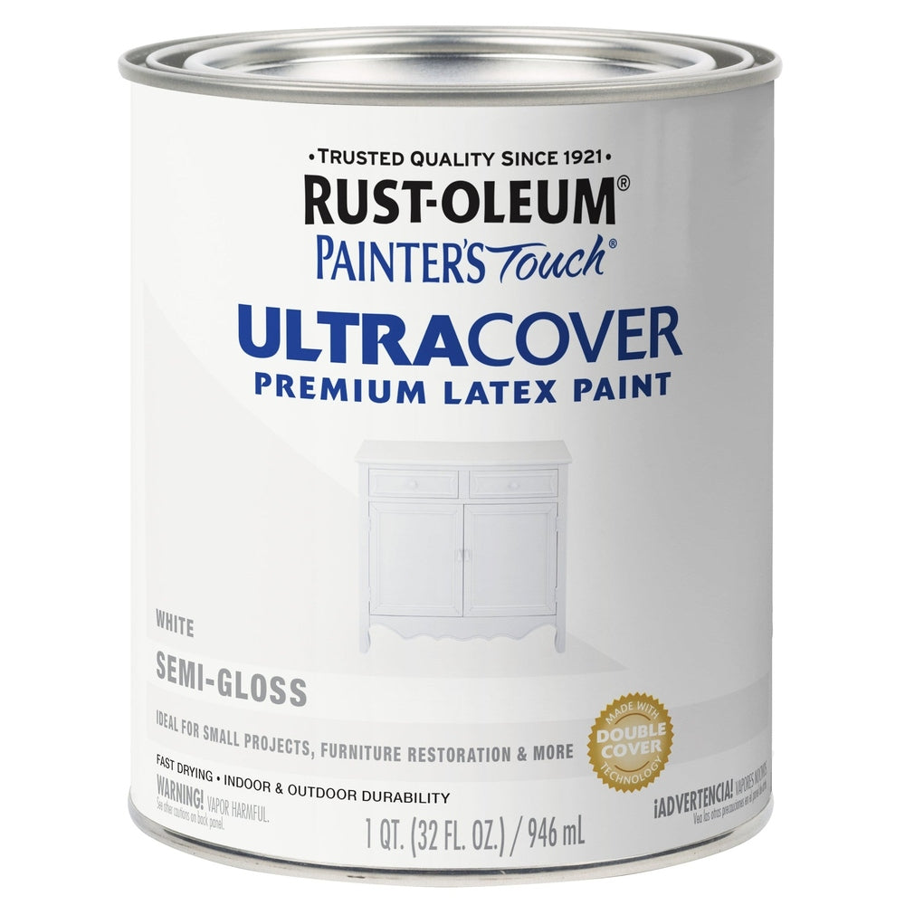 Rust-Oleum Painter’s Touch 1993502 1 Quart Semi-Gloss White Ultra Cover Premium Latex Paint
