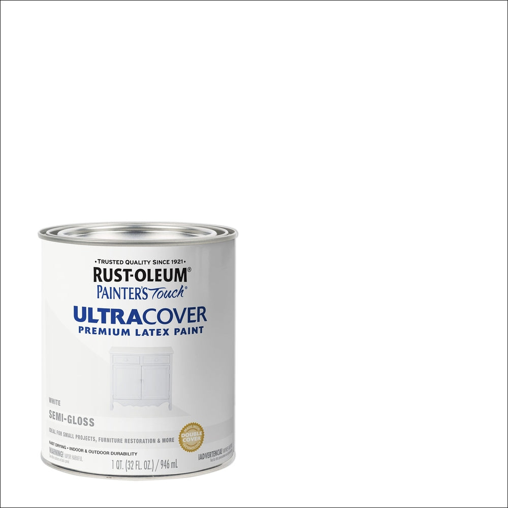 Rust-Oleum Painter’s Touch 1993502 1 Quart Semi-Gloss White Ultra Cover Premium Latex Paint