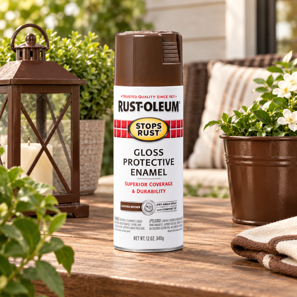 Rust-Oleum Stops Rust Protective Enamel Spray Paint – Gloss Leather Brown – 12 oz.