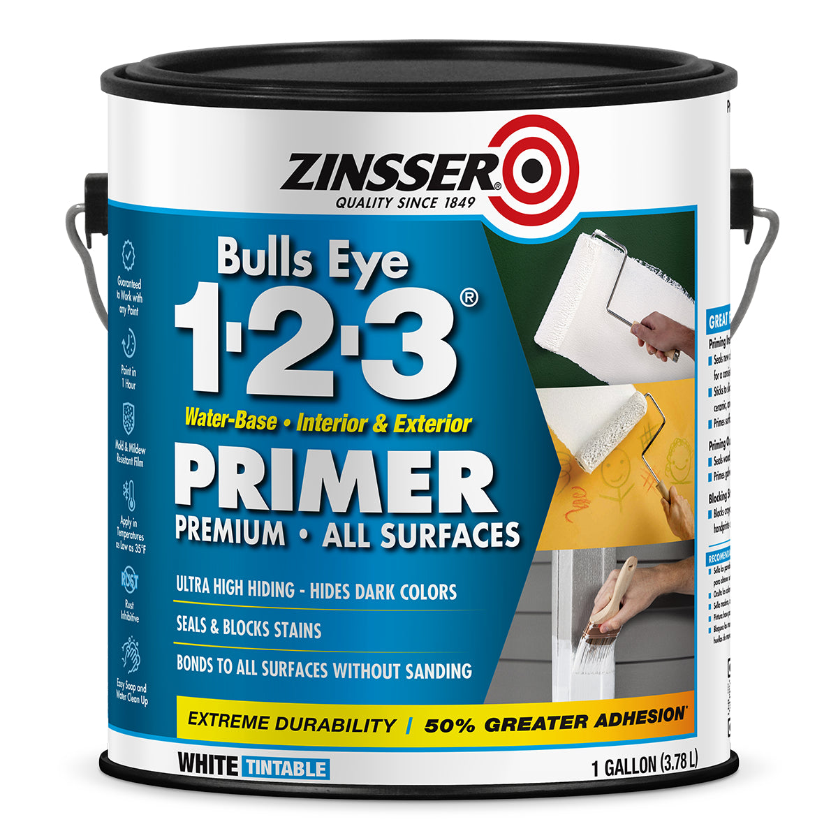 Rust-Oleum Zinsser 02001 Bulls Eye 1-2-3 Water-Base Primer, White (Tintable), 1 Gallon