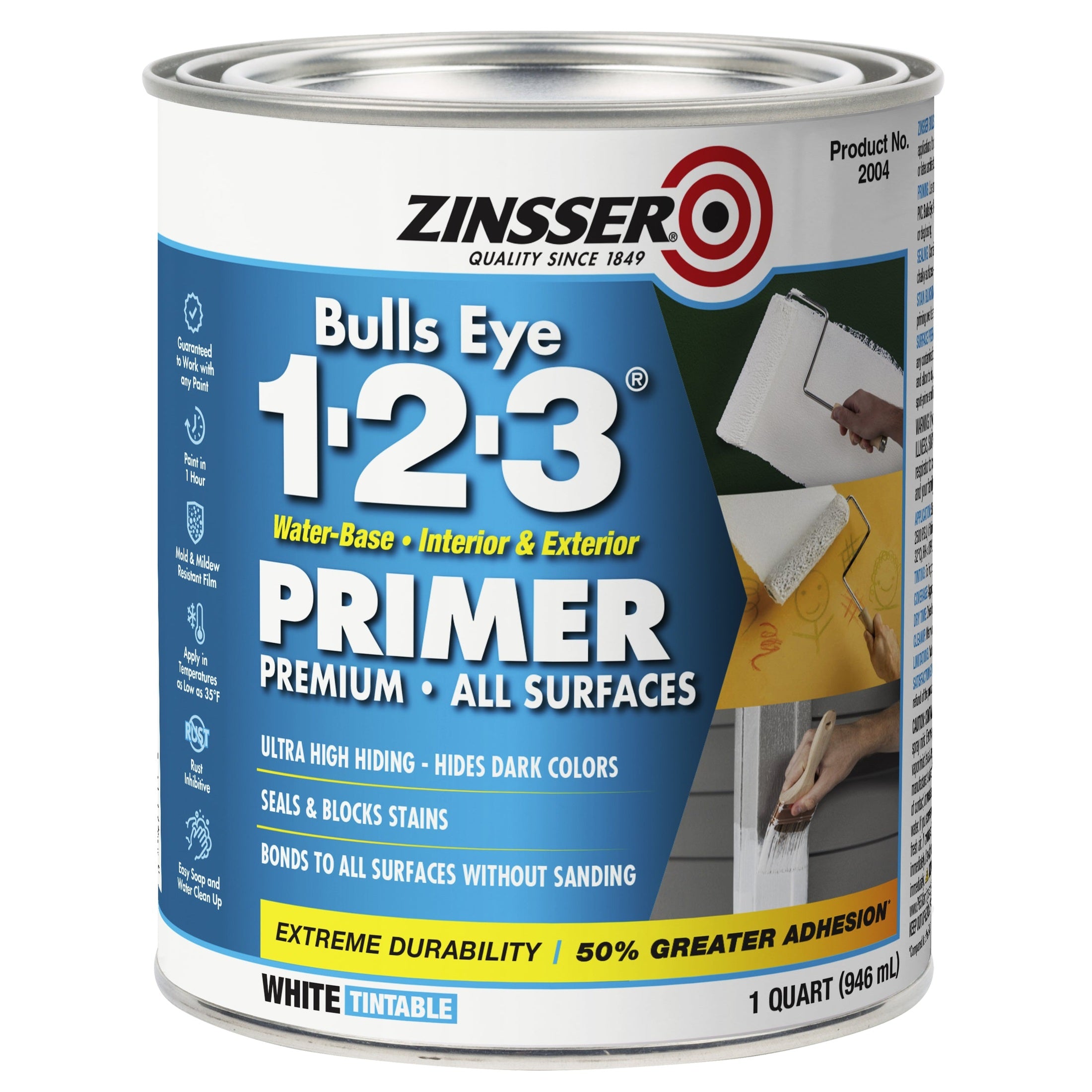 Rust-Oleum Zinsser 02004 Bulls Eye 1-2-3 Water-Base Primer, White (Tintable), 1 Quart