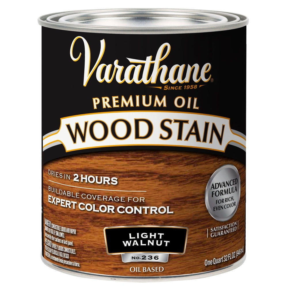 Rust-Oleum Varathane 211719H Premium Oil Wood Stain, 1 Quart, Light Walnut