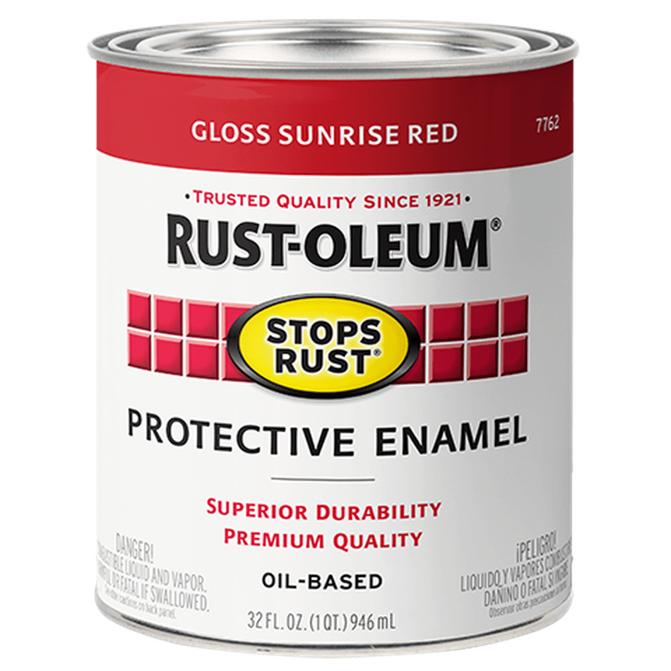 Rust-Oleum Stops Rust 7762502 Protective Enamel, Gloss Sunrise Red, 1 Quart
