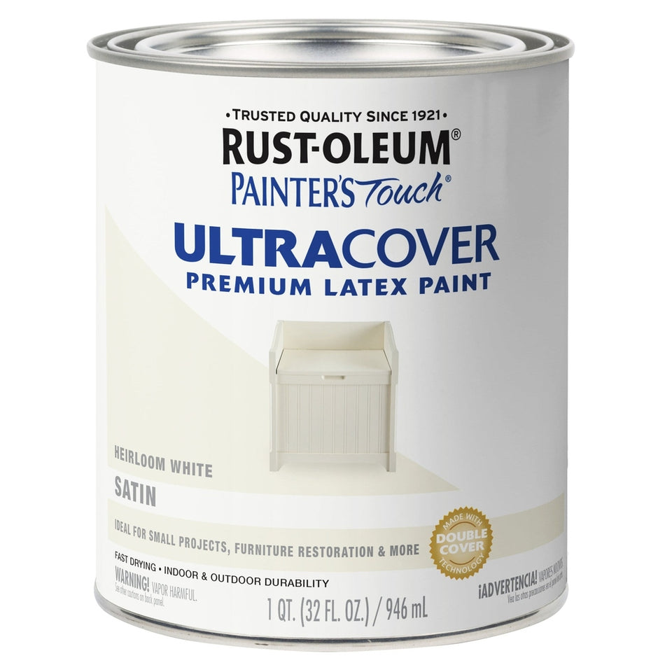 Rust-Oleum Painter's Touch 240285 1 Quart Satin Heirloom White Ultra Cover Premium Latex Paint