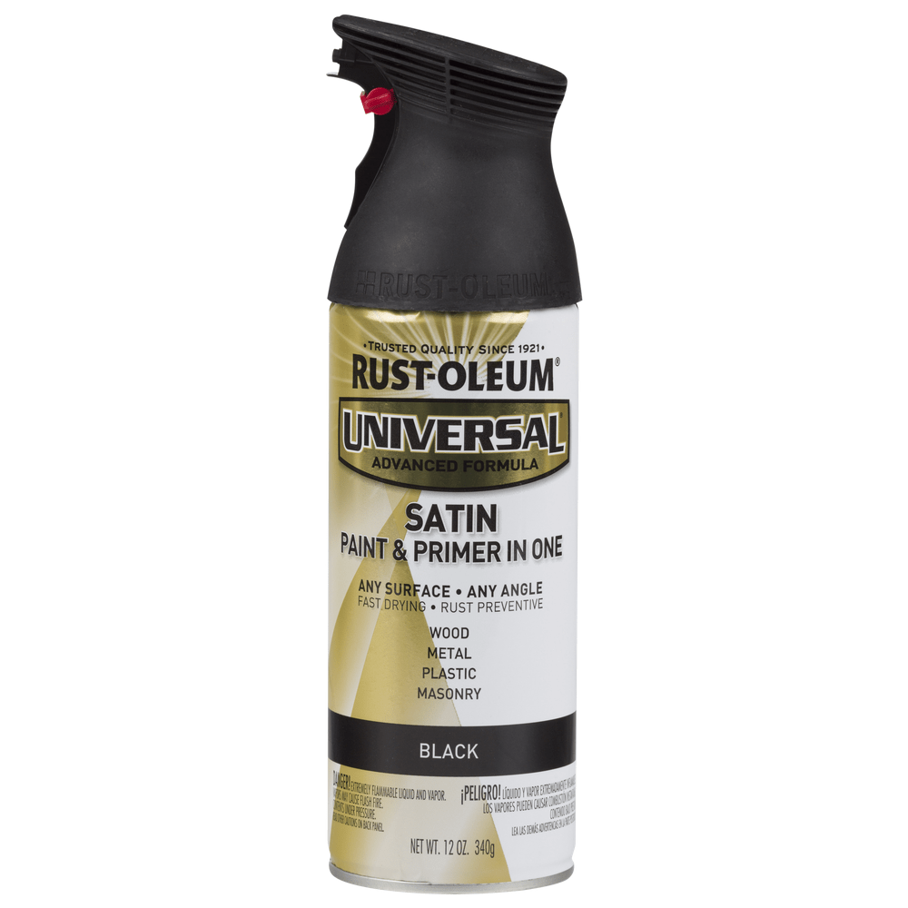 Rust-Oleum Universal 245197 Satin Paint & Primer In One Spray, Black, 12 oz.