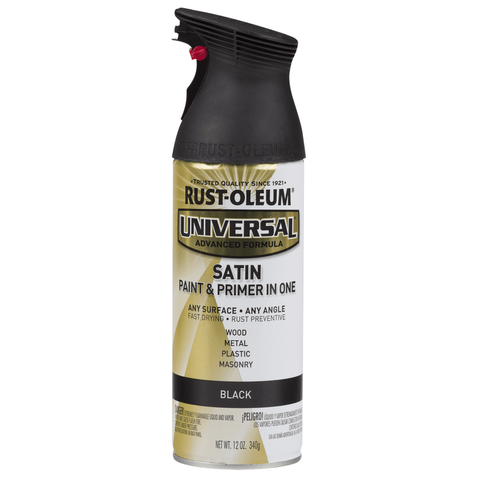 Rust-Oleum Universal 245197 Satin Paint & Primer In One Spray, Black, 12 oz.