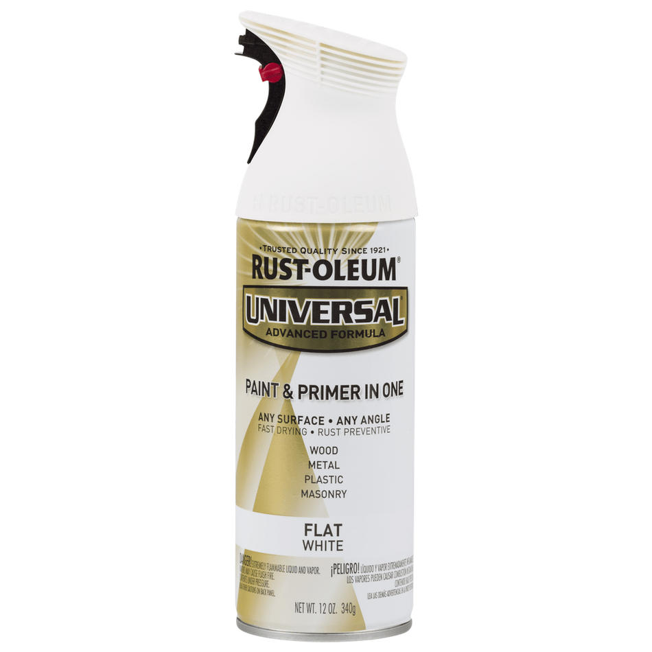 Rust-Oleum Universal 247564 Paint & Primer In One Spray, Flat White, 12 oz.