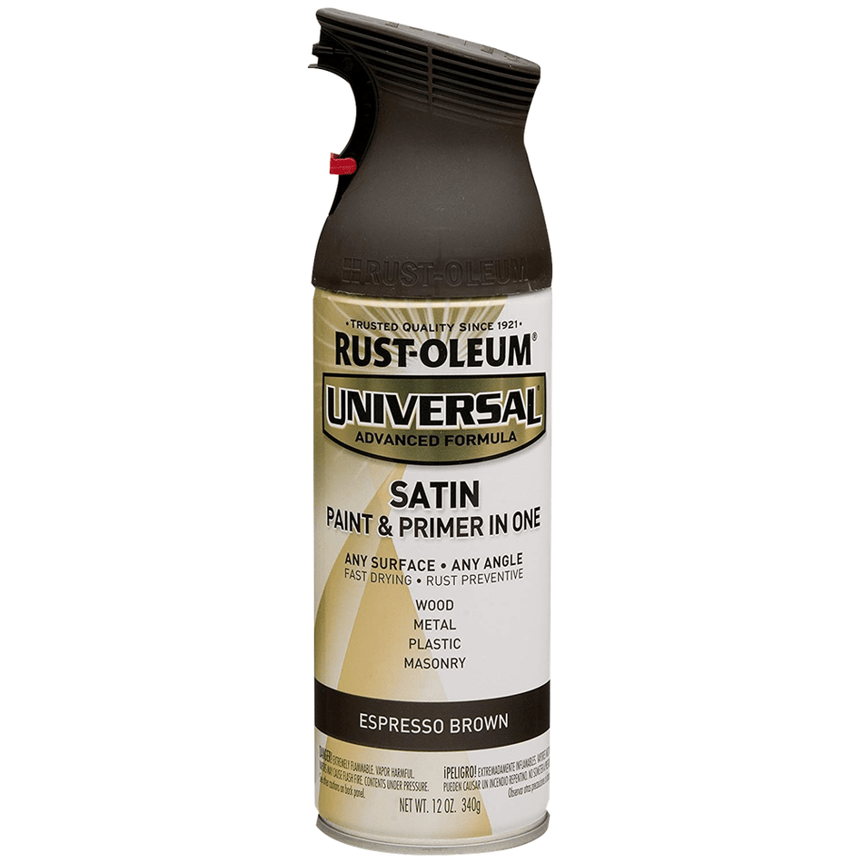 Rust-Oleum Universal 247570 Satin Paint & Primer In One Spray, Espresso Brown, 12 oz.