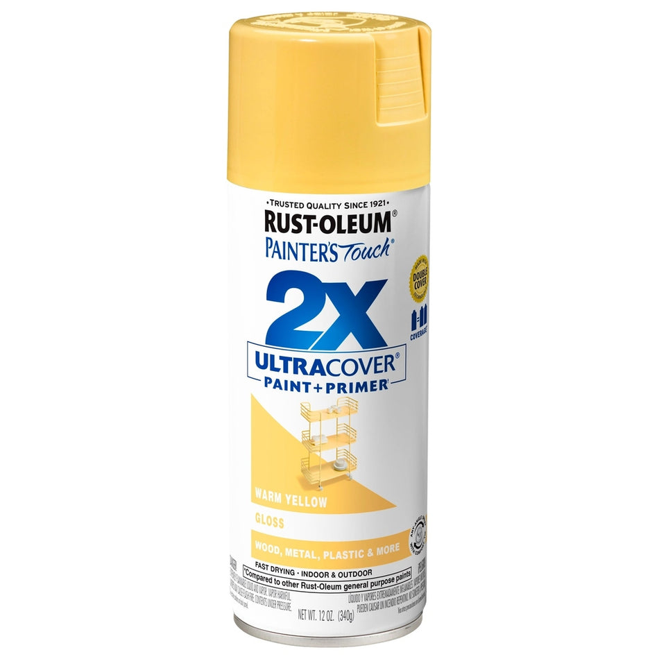 Rust-Oleum Painter's Touch 249091 2X Ultra Cover Paint + Primer Enamel Spray, Gloss Warm Yellow, 12 oz.