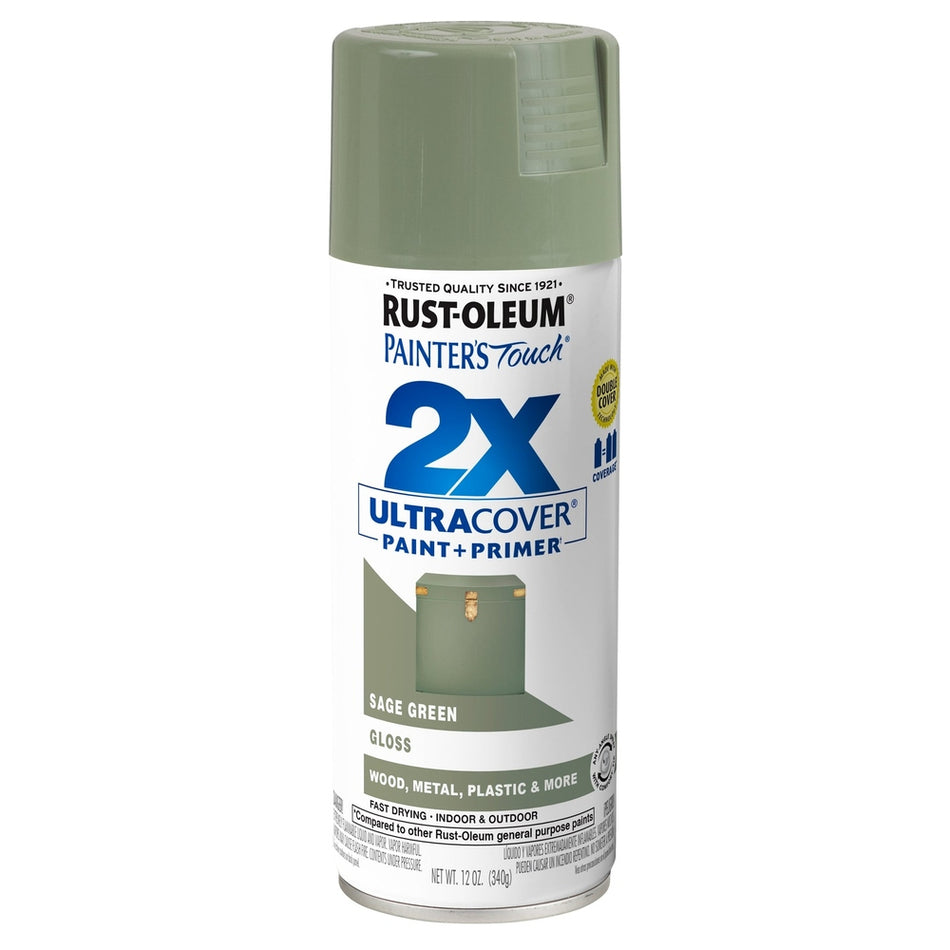Rust-Oleum Painter's Touch 249094 2X Ultra Cover Paint + Primer Enamel Spray, Gloss Sage Green, 12 oz.
