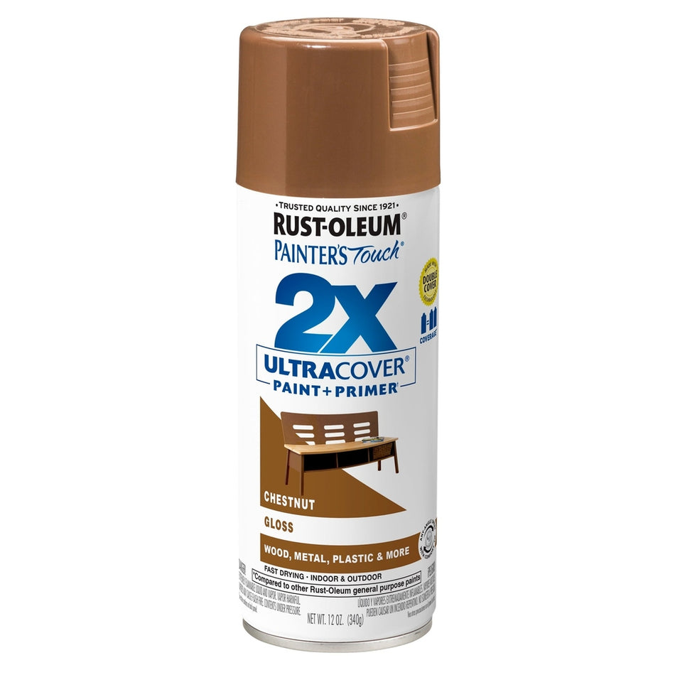 Rust-Oleum Painter's Touch 249847 2X Ultra Cover Paint + Primer Enamel Spray, Gloss Chestnut, 12 oz.