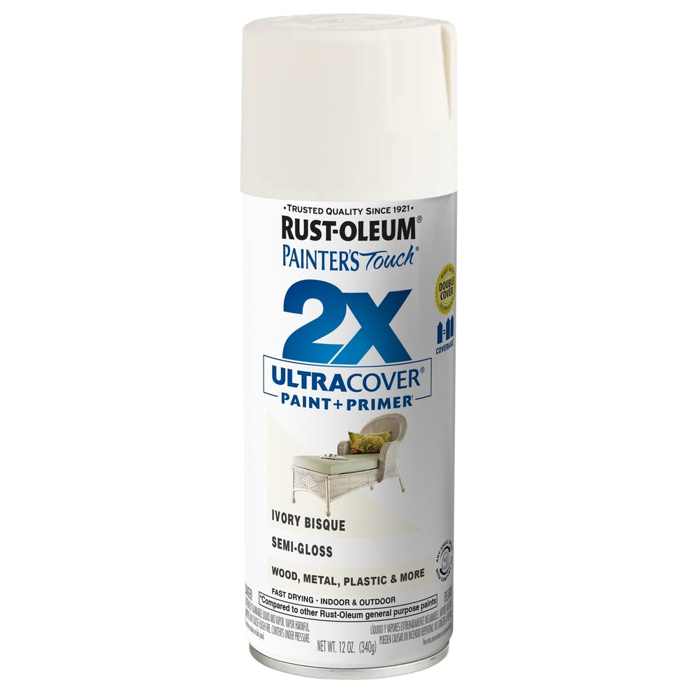 Rust-Oleum Painter's Touch 249860 2X Ultra Cover Paint + Primer Enamel Spray, Semi-Gloss Ivory Bisque, 12 oz.