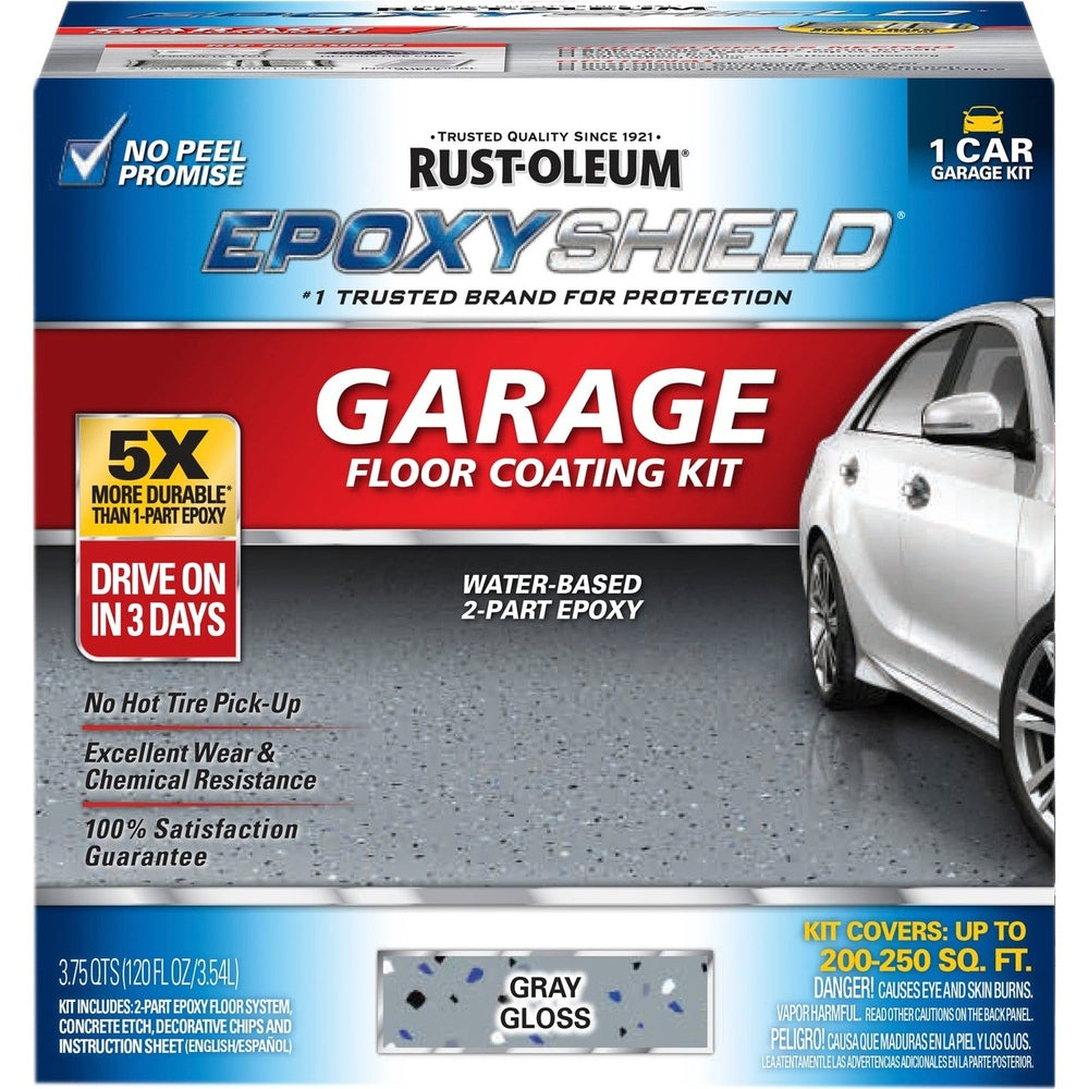 Rust-Oleum EpoxyShield 251965 1 Car Garage Kit Gloss Gray Water-Based 2-Part Epoxy Garage Floor Coating Kit