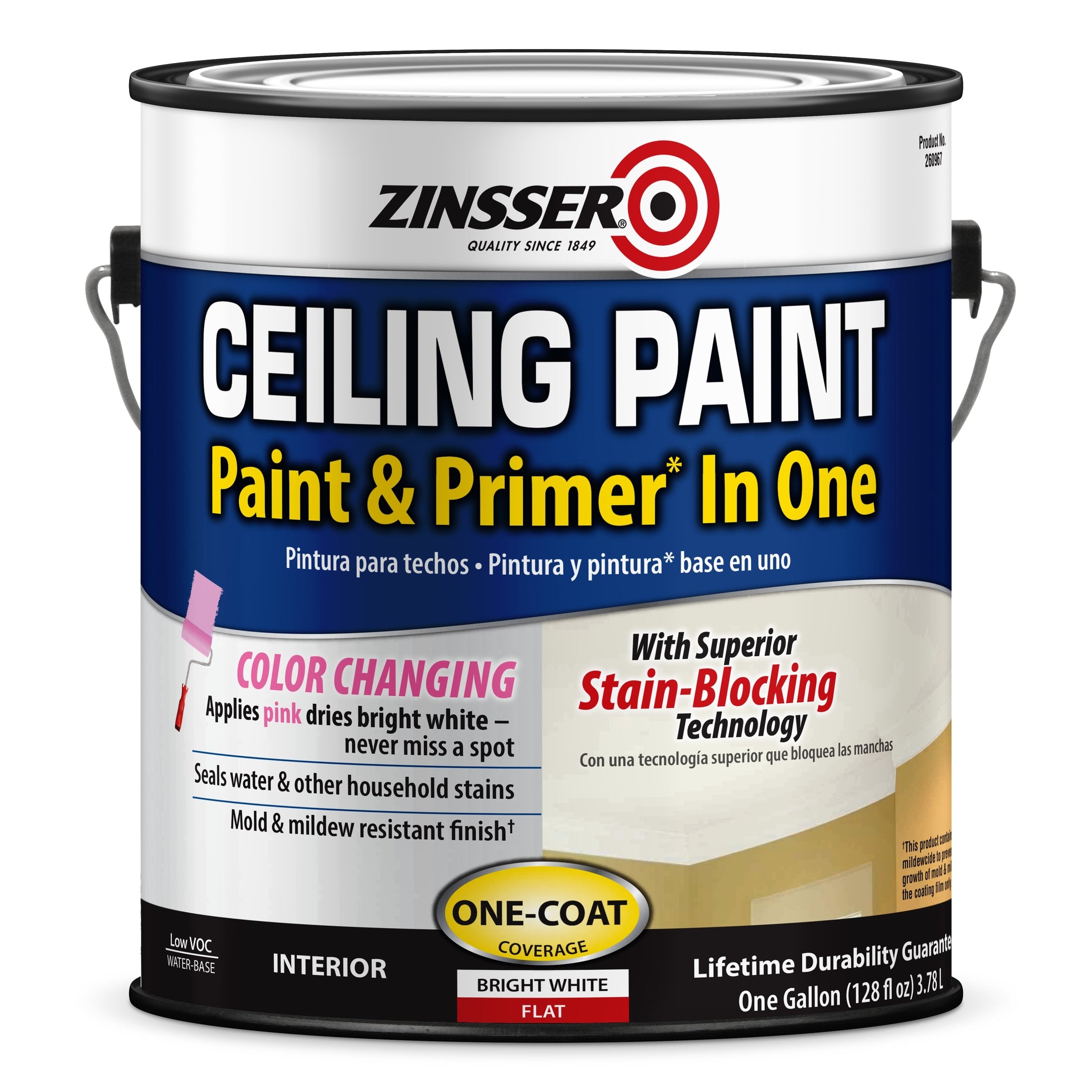 Rust-Oleum Zinsser 260967 Ceiling Paint & Primer In One, Flat Bright White, 1 Gallon