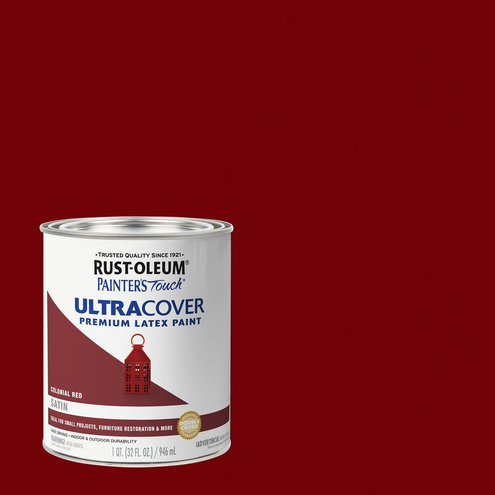 Rust-Oleum Painter's Touch 267333 1 Quart Satin Colonial Red Ultra Cover Premium Latex Paint