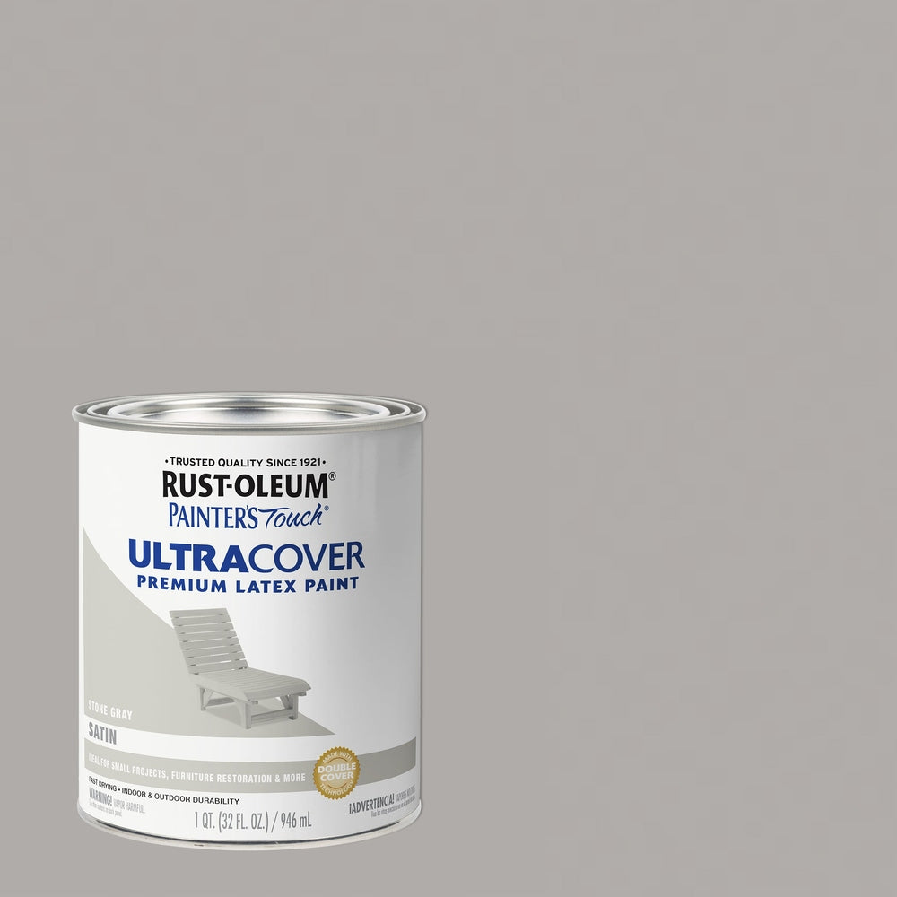 Rust-Oleum Painter's Touch 267335 1 Quart Satin Stone Gray Ultra Cover Premium Latex Paint