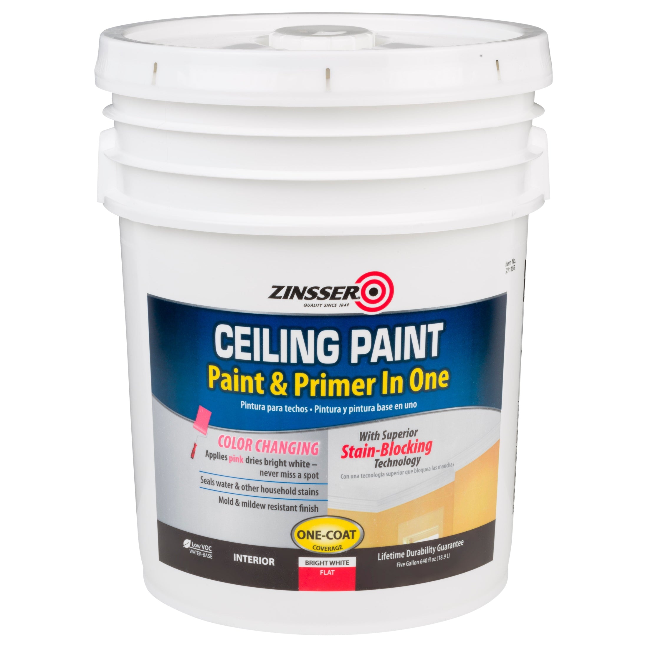 Rust-Oleum Zinsser 271159 Ceiling Paint & Primer In One, Flat Bright White, 5 Gallons
